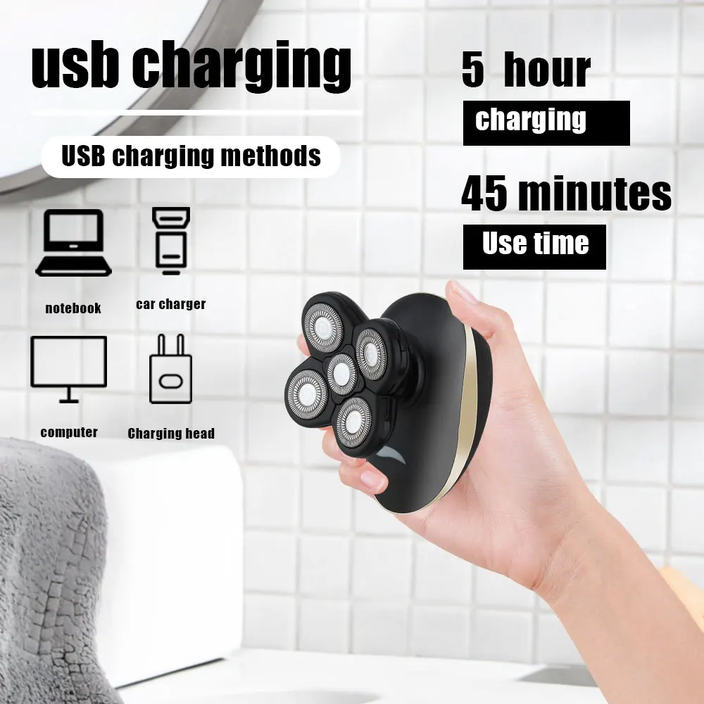 Men's Electric Beard Shaver 4D Hair Trimmer Floating Head Razor Rechargeable Shaving Machine Beard Grooming KIt Washable