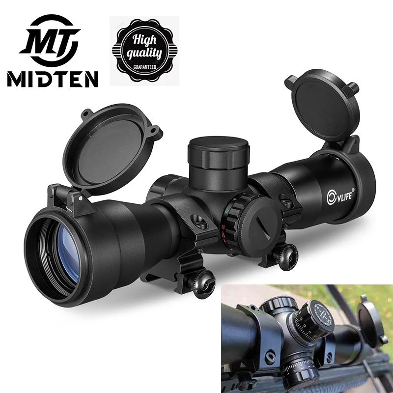 

MIDTEN 4x32 Crossbow Scope Red Green Illuminated 20-100 Yards Circles Rangefinder Etched Glass Reticle Optic