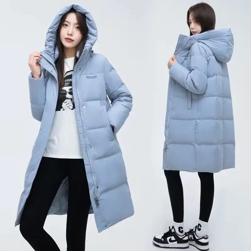 ผ้าฝ้ายเบาะแจ็คเก็ตผู้หญิง Parkas ยาว 2025 ฤดูหนาวใหม่คออบอุ่นผ้าฝ้ายเบาะสุภาพสตรีแฟชั่น Outwear ขนมปัง Overcoat