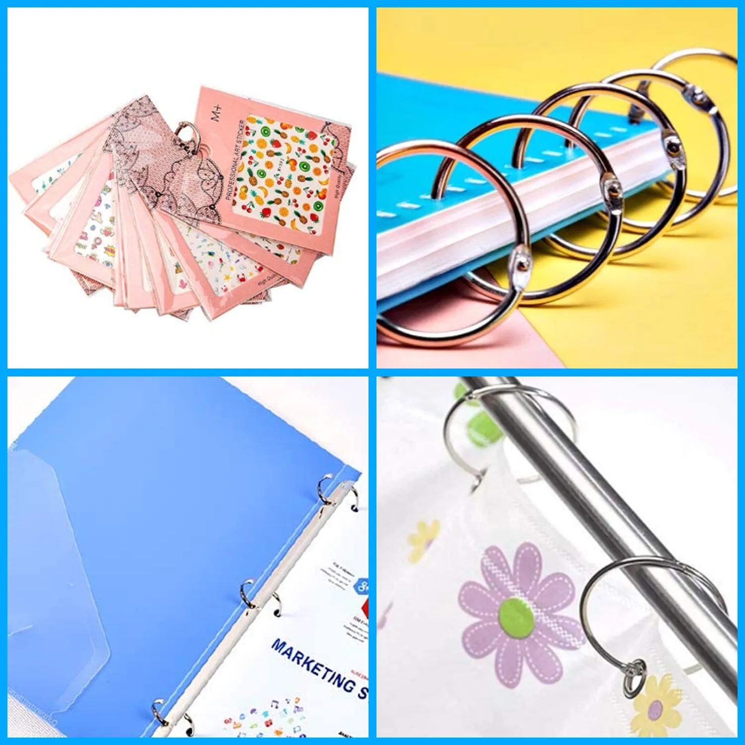 150PCS Assorted Sizes Metal Loose Leaf Book Binder Rings for Diary Scrapbooks Albums Flashcards Curtain Documents 20/30/40mm