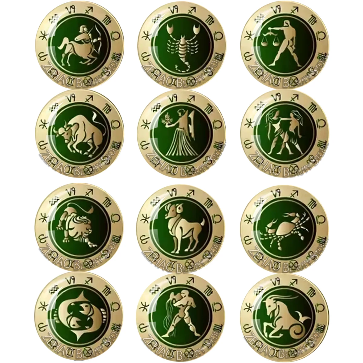 Zodiac Sign 12Pcs Constellation Logo 10MM-40MM Round Photo Glass Cabochon Decorative Accessories DIY 12 Constellation Collection