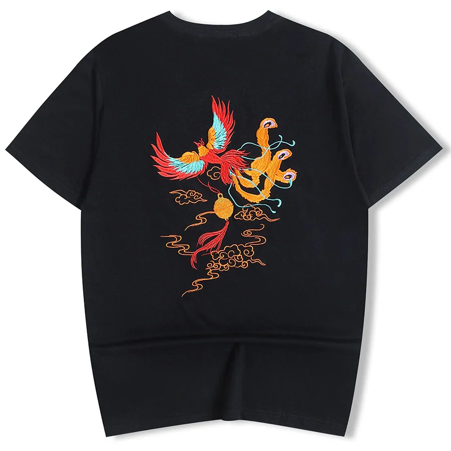Phoenix Embroidery Cotton T Shirt For Men Short Sleeve Streetwear Summer Top Quality Comfortable Unisex Tees Camisetas De Hombre