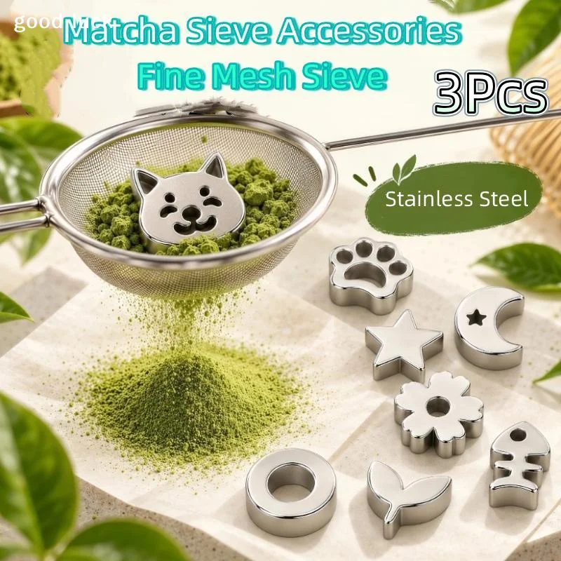 3Pcs Stainless Steel Matcha Sifter Set With Multiple Cute Shape Molds And Fine Mesh Perfect For Home Baking Matcha Making Coffe