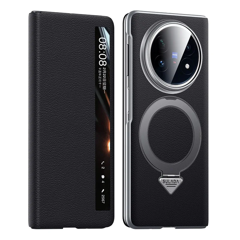 

For Honor Magic V5 Case Genuine Leather Junrui Stand Phone Case Smart Flip Magnetic Cover
