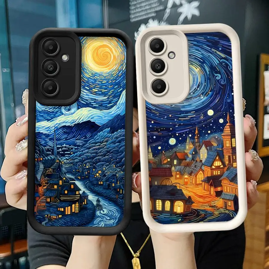 حافظة لهاتف سامسونج جالاكسي A36 A56 A14 A34 A32 A26 A24 A16 A23 A33 غلاف ناعم A13 A12 A22 فان جوخ السماء المرصعة بالنجوم