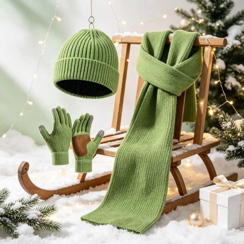 Fashion Winter Knitted Accessory Set Soft Hat Scarf Gloves For Men And Women Daily Cold Weather Use