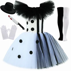 Killer Clown Costume for Girls Halloween Dress Up Black White Scary Terrifier Joker Tutu Dress Kids Fancy Carnival Party Clothes