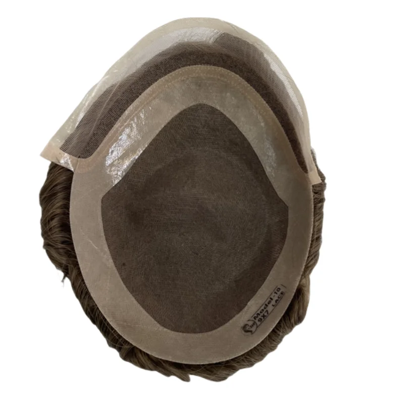 

Заводская цена, европейские девственные человеческие волосы, замена 32 мм, волна, светло-коричневый цвет 6 # Голливудский моно парик с кружевной передней частью 6x8 для мужчин