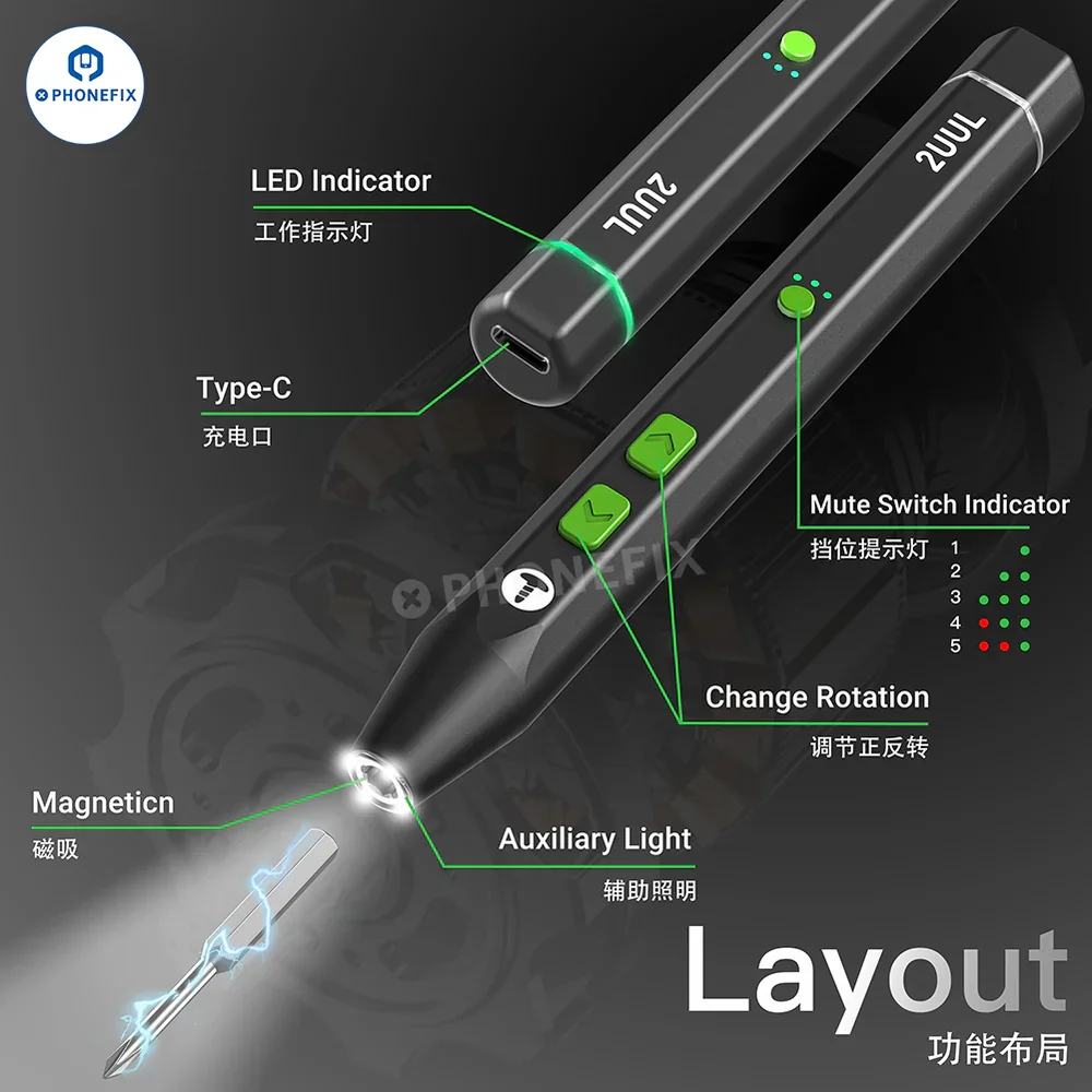 

2UUL TWIST PLUS 400r/mn высокоскоростная электрическая отвертка с автоматическим распознаванием и автоматическим режимом сна для установки мобильного телефона, разборки, ремонта