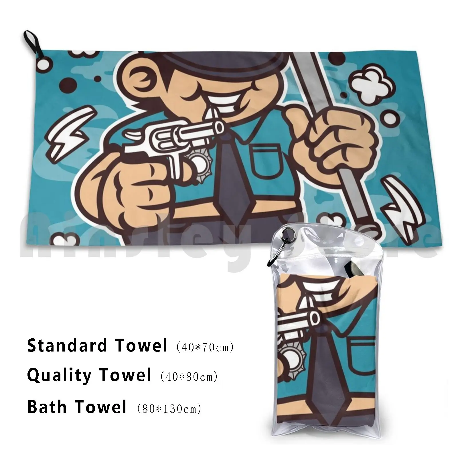Police Cartoon Custom Towel Bath Towel Police Skater Box Skater Constabulary Fuzz Force Law Heat Policemen