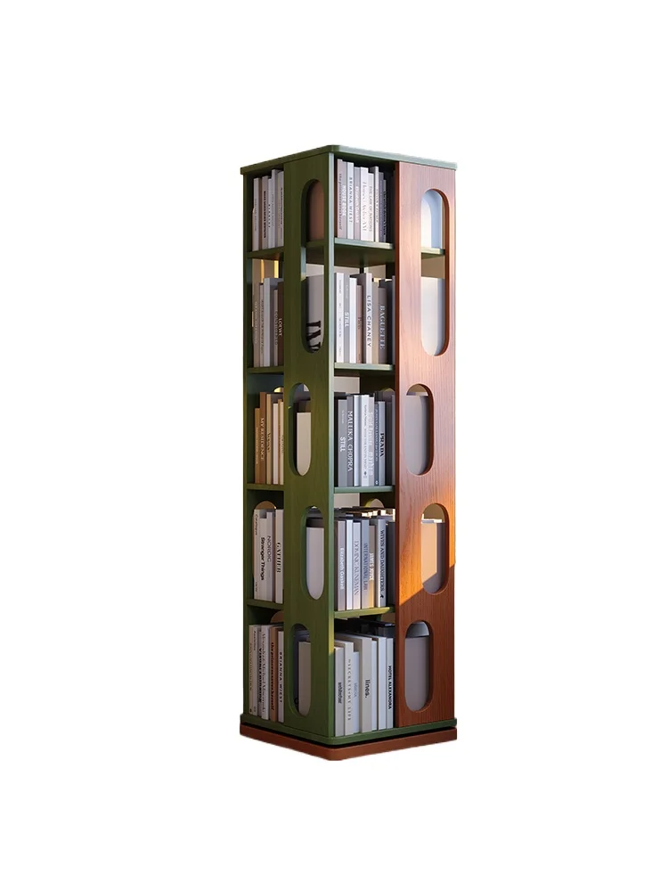 

Solid wood retro bookcase 360 degree rotating bookshelf living room Internet celebrity floor multi-layer storage shelf