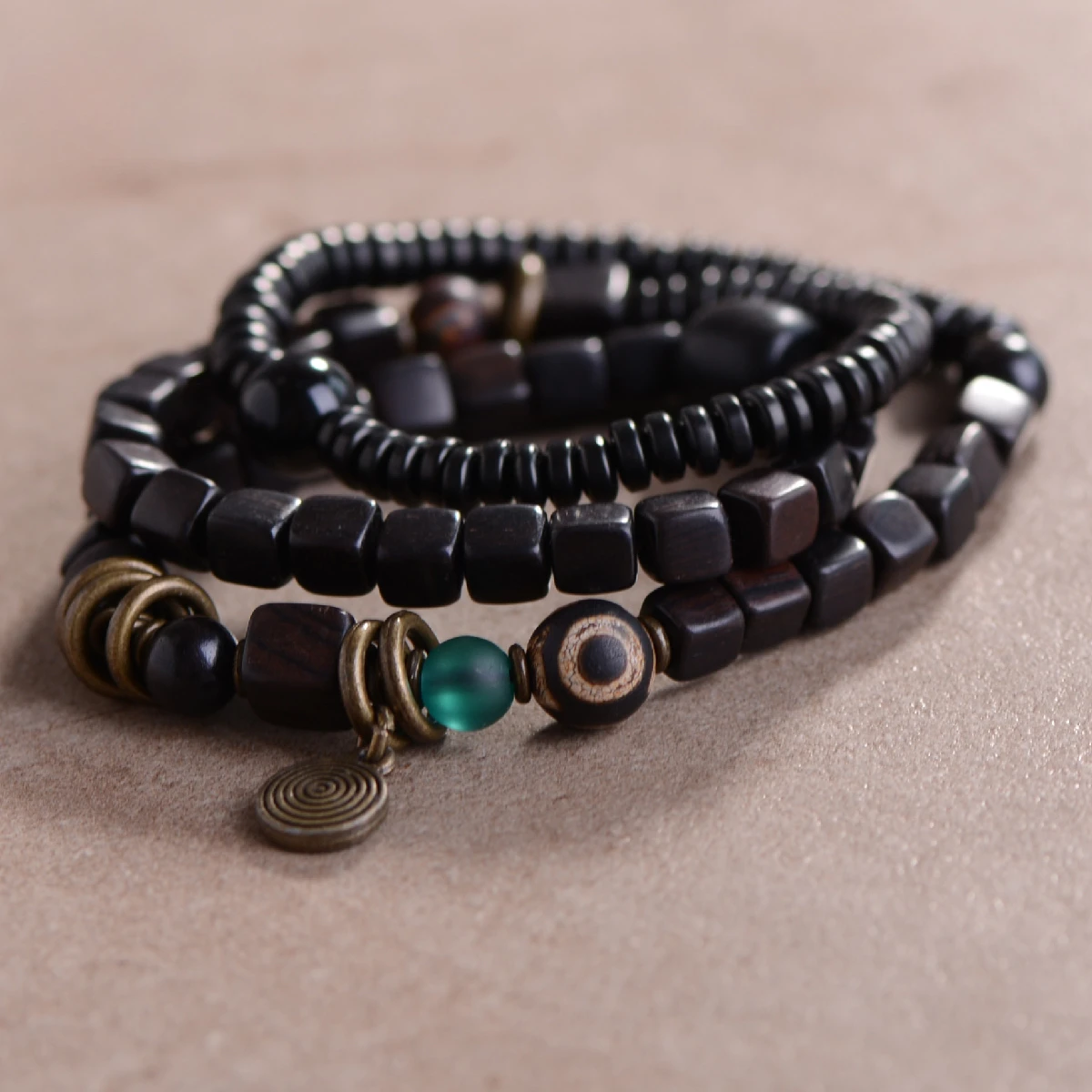 Barrel Beaded Multilayer 108 Bead Black Wood Mala Beads Natural Ebony Tibetan Buddhist Handmade Bracelet For Women Men Unisex