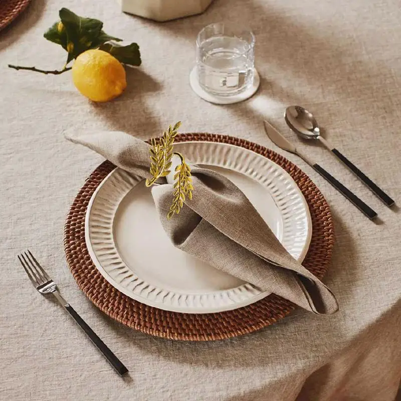 Wedding Napkin Rings Set 6X Table Centerpiece Tissue Holder Leaf Shape Design Festival Napkin Rings For Family Table Luncheons