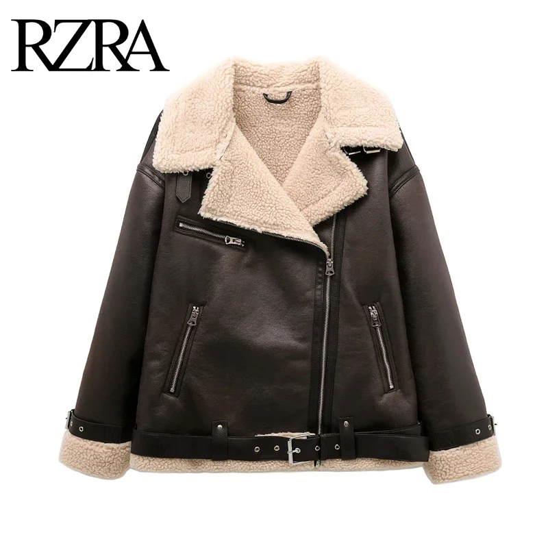 RZRA 2024 dichroism women's new autumn and winter thickened warm belt double-sided long jacket jacket motorcycle top