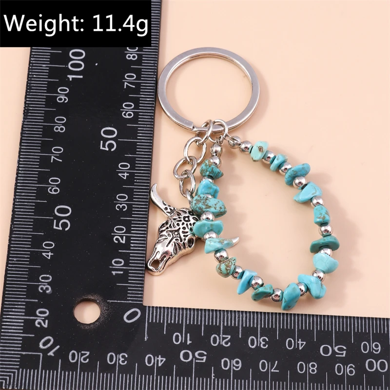 Cartoon-Tier-Ochsenkopf-Schlüsselanhänger, handgefertigtes Perlenarmband, Schlüsselringe für Damen und Herren, Autoschlüssel, Handtaschen- und Geldbörsen-Schlüsselanhänger, DIY-Geschenke – Detail 2