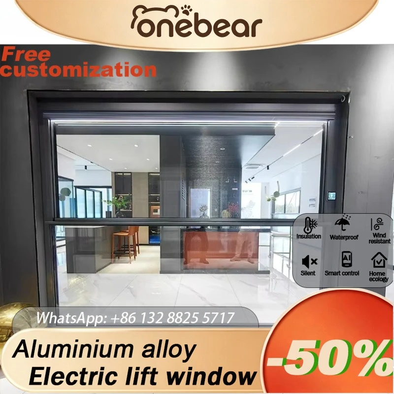 

Aluminum Alloy Vertical Electric Lifting Window Full View Glass Soundproof Heat Insulation Automatic Remote Control CustomWindow
