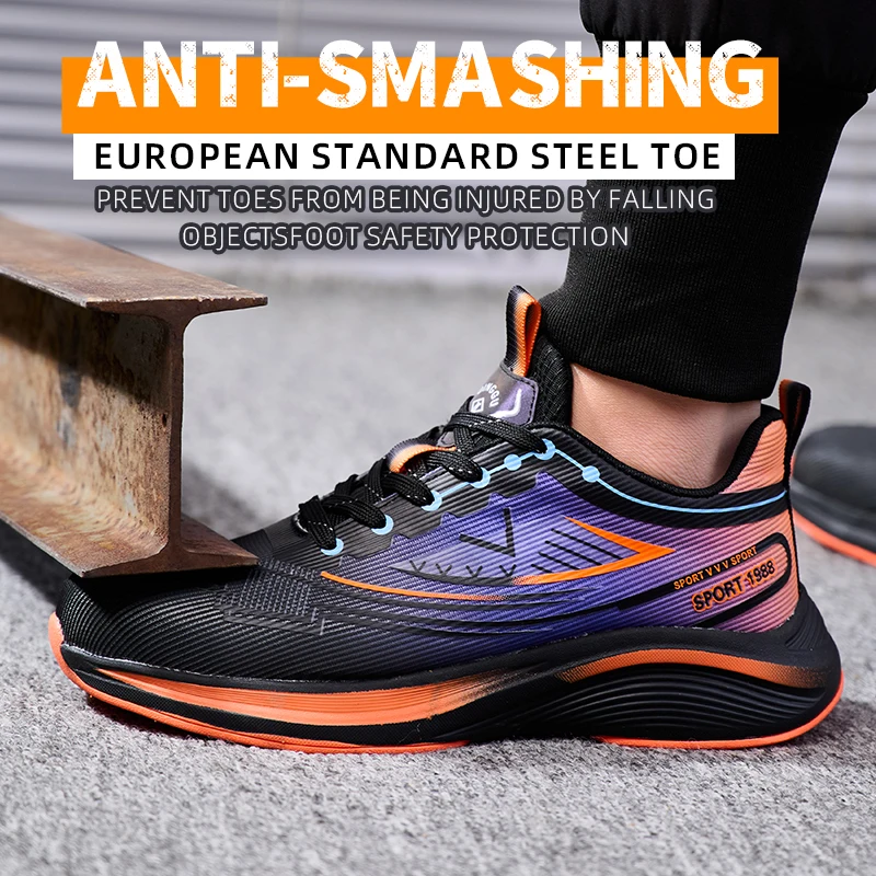 Mens Anti-Smash Safety Sneakers Steel Toe Summer Work Shoes With Anti-Puncture Breathable Work Hiking Boots Protective Sneaker