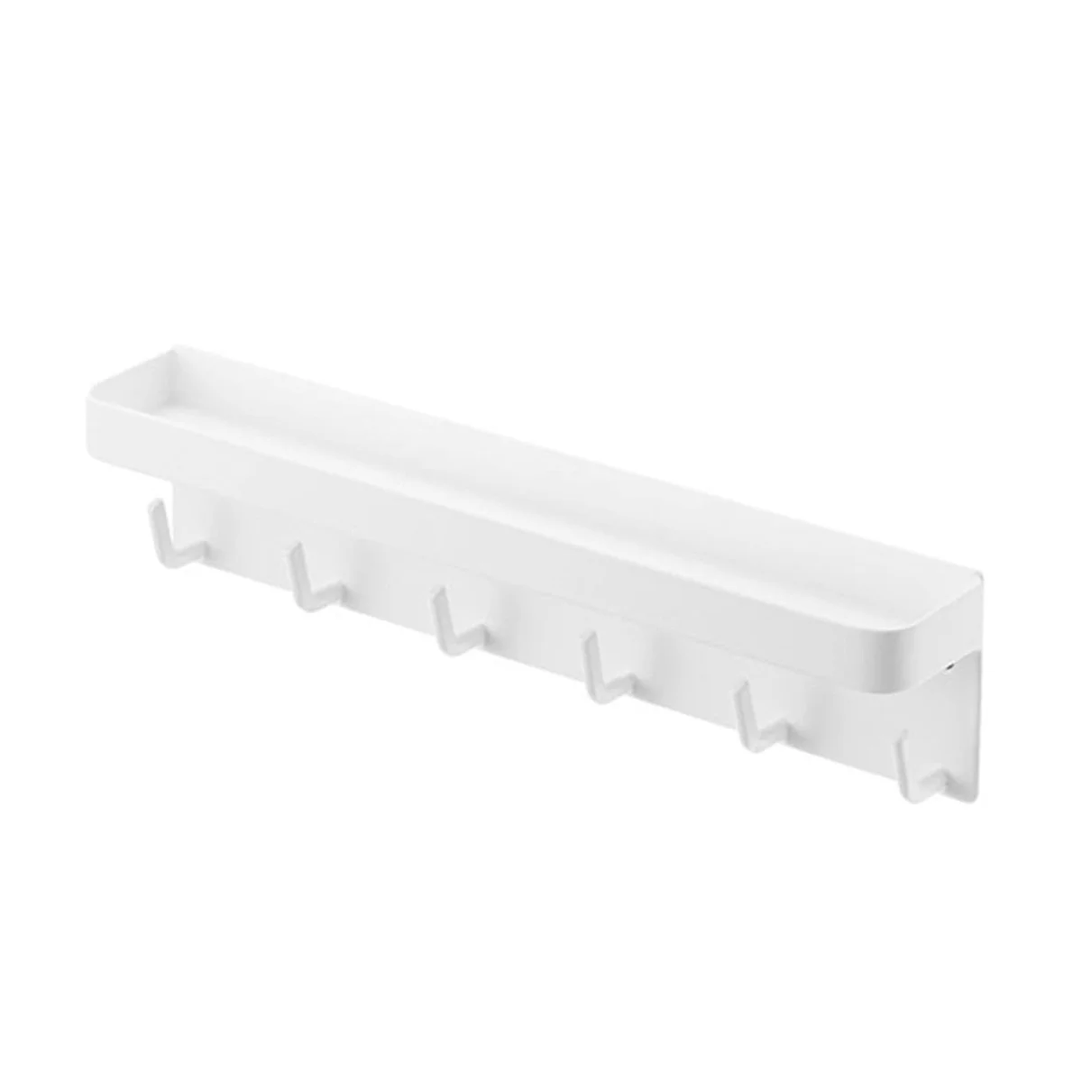 Key Ring,Wall Keychain,With Shelf,Key Tray with Shelf and 6 Self-Adhesive Hooks,Key Bar for Office Bathroom White