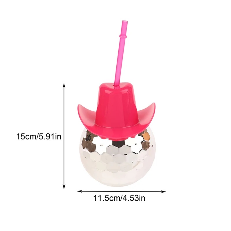 1Pc 600ml Cowboy Disco Ball Cup With Straws Unique Flashing Cocktail Ball Disco Ball Cups Electroplating Ball Cup Drinking Cup