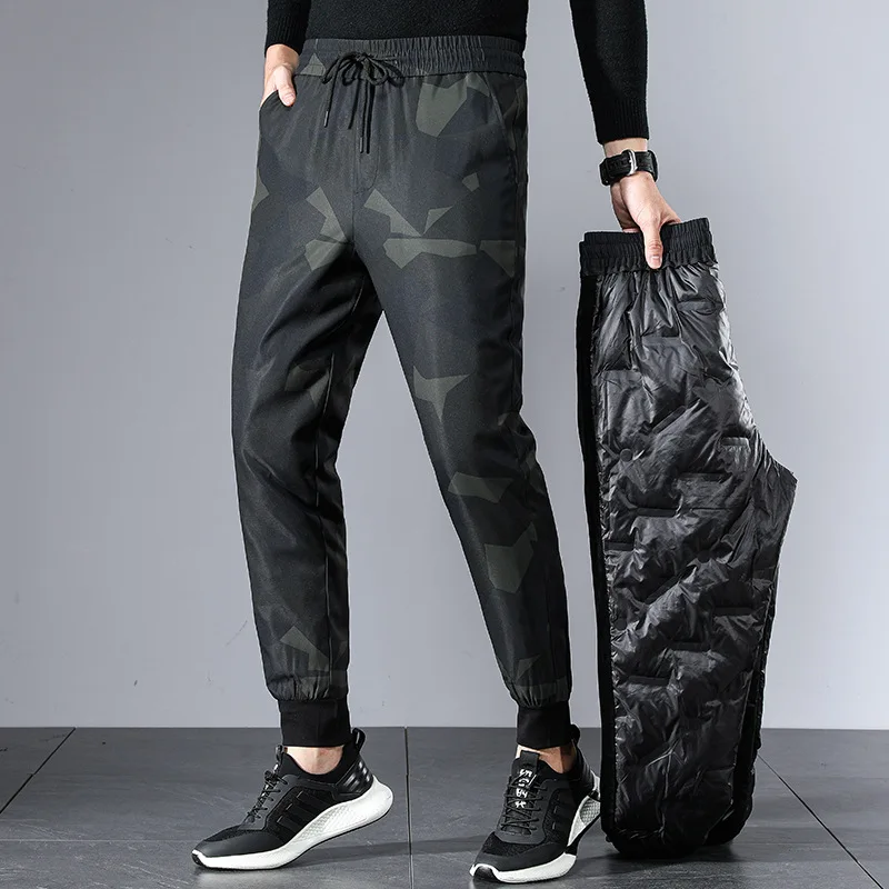 

2023 Men's Outerwear Thickened Winter New down Pants Elastic Waistband Lace-up Stretch Keep Warm Camouflage Pants