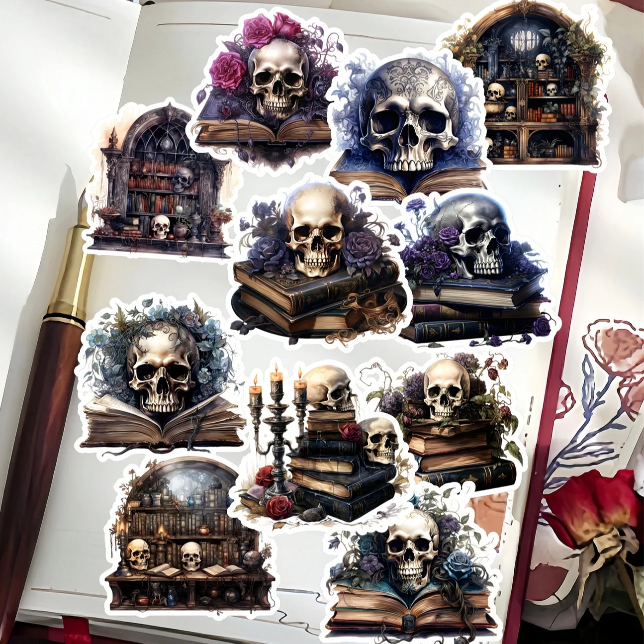 17pcs Watercolor Gothic Skull Skeleton Stickers Decal For Phone Car  Waterproof Laptop Album Diary Backpack  japanese stationery