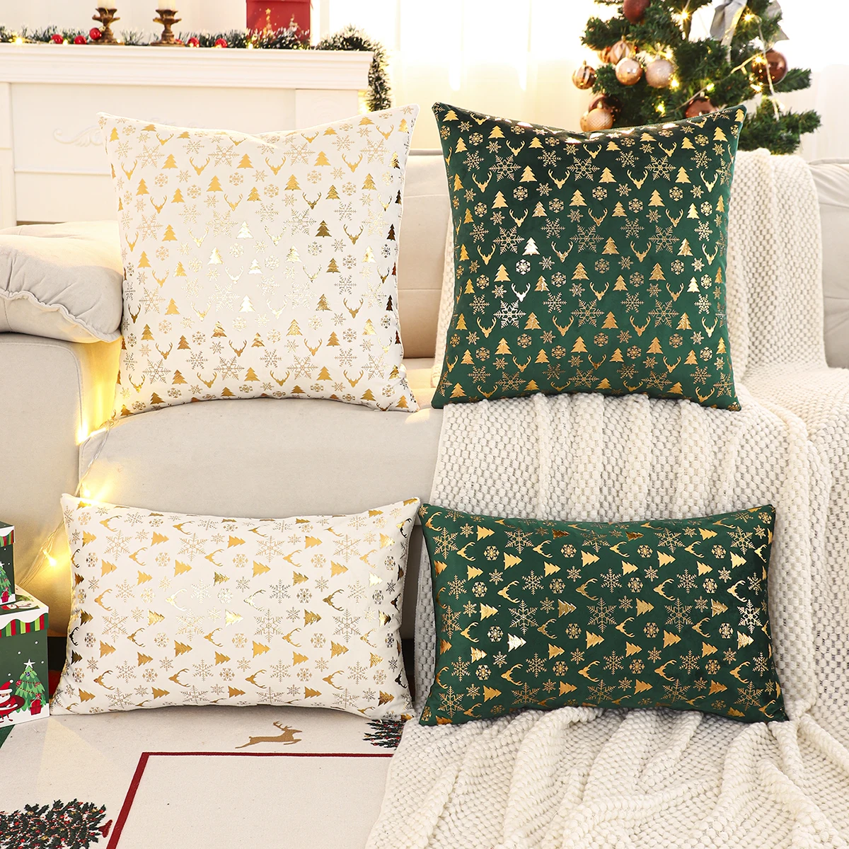 1 pc Weihnachts baum werfen Kissen bezug Winter Samt Bronzing Weihnachts hirsch Schneeflocke Dekoration Wohnzimmer