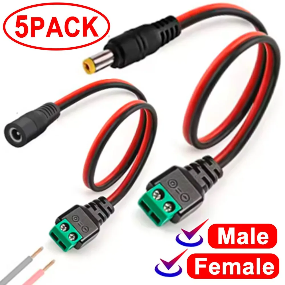 12V DC Male/DC Female Power Jack Plug To 2 Pin Screw Terminal Free Welding Socket Connector Power Supply Cable Extension Cable