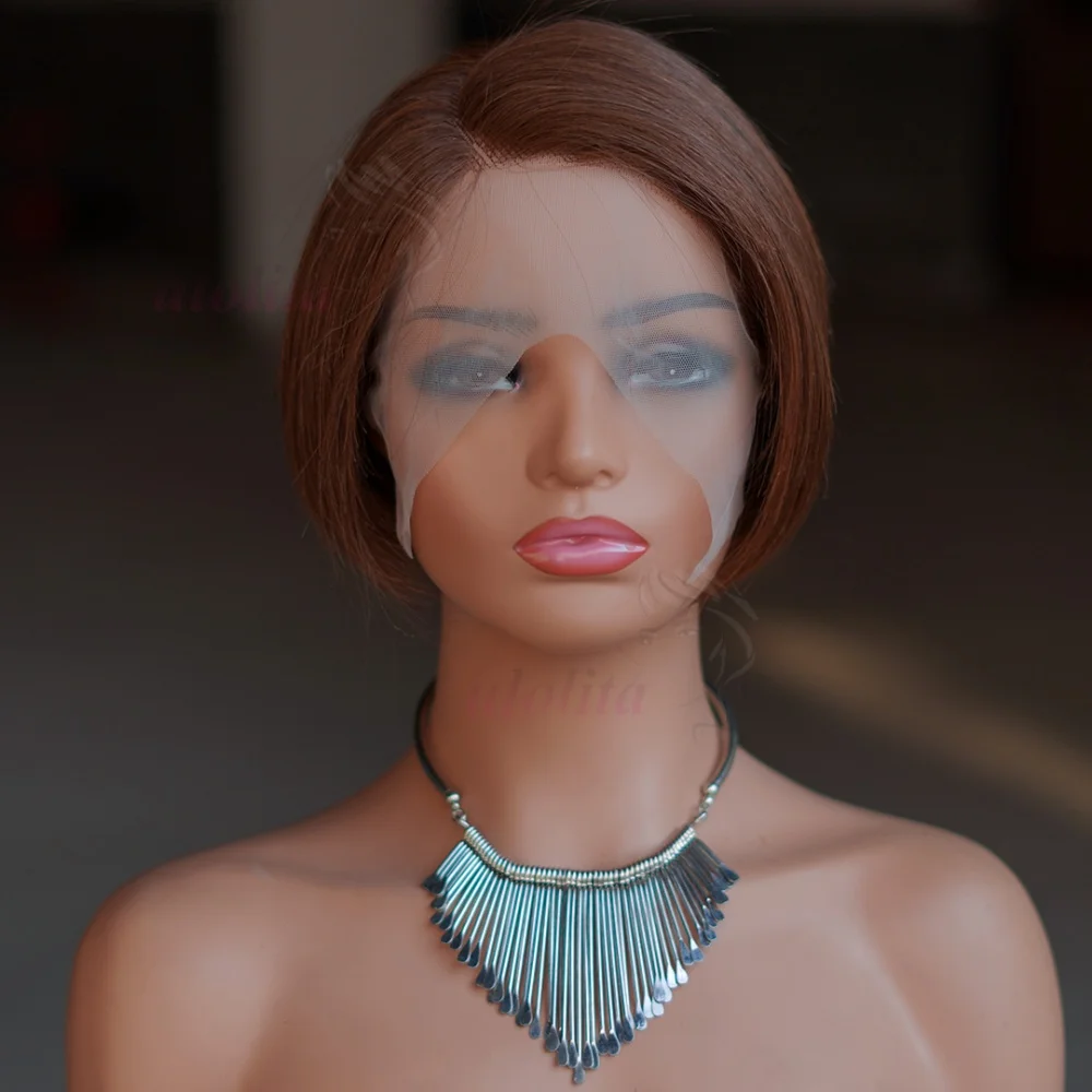 # 4 Braune Gerade Pixie-Cut-Perücke 13x4 Transparente Lace-Frontal Echthaar-Perücken Kurze Bob-Perücke Brasilianische Seitenpart-Perücken für Frauen – Detail 2