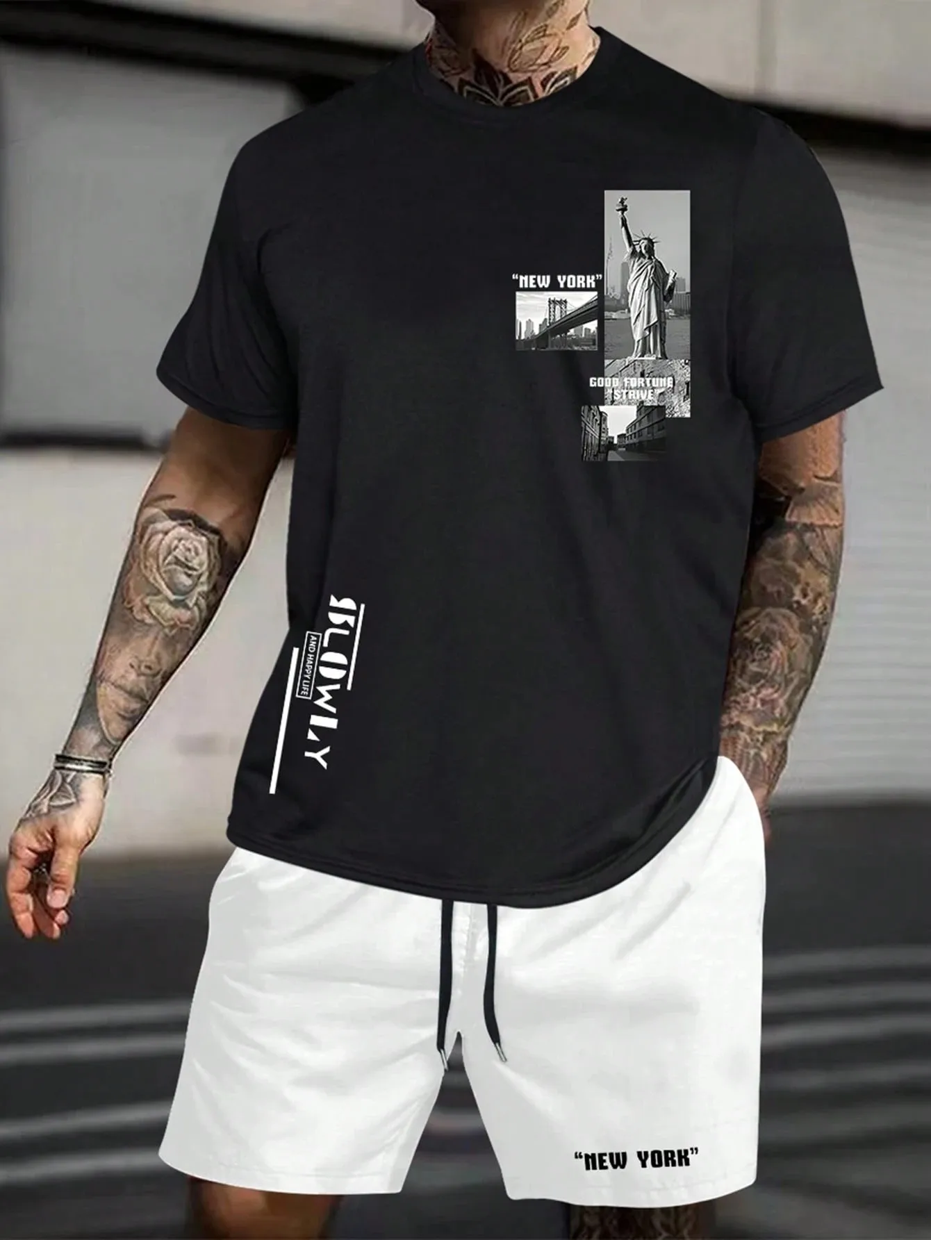 

2026 Summer New Men's Short-Sleeved Shorts Set with 3D Pattern Printing for Street Casual Fashion Comfortable Soft Breathable