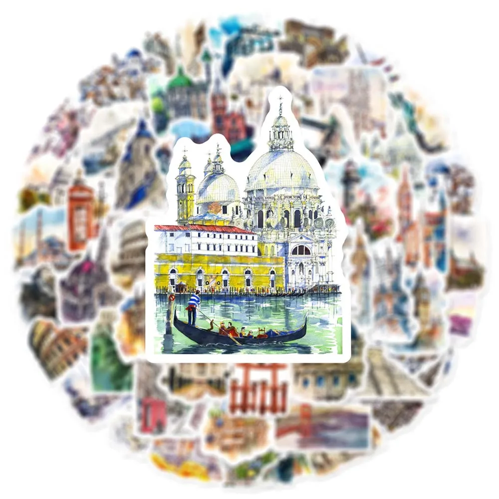 10/50 szt. Słynny budynek na całym świecie estetyczny punkt orientacyjny podróży zróżnicowany pakiet naklejek na Scrapbooking dekoracja samochodowe
