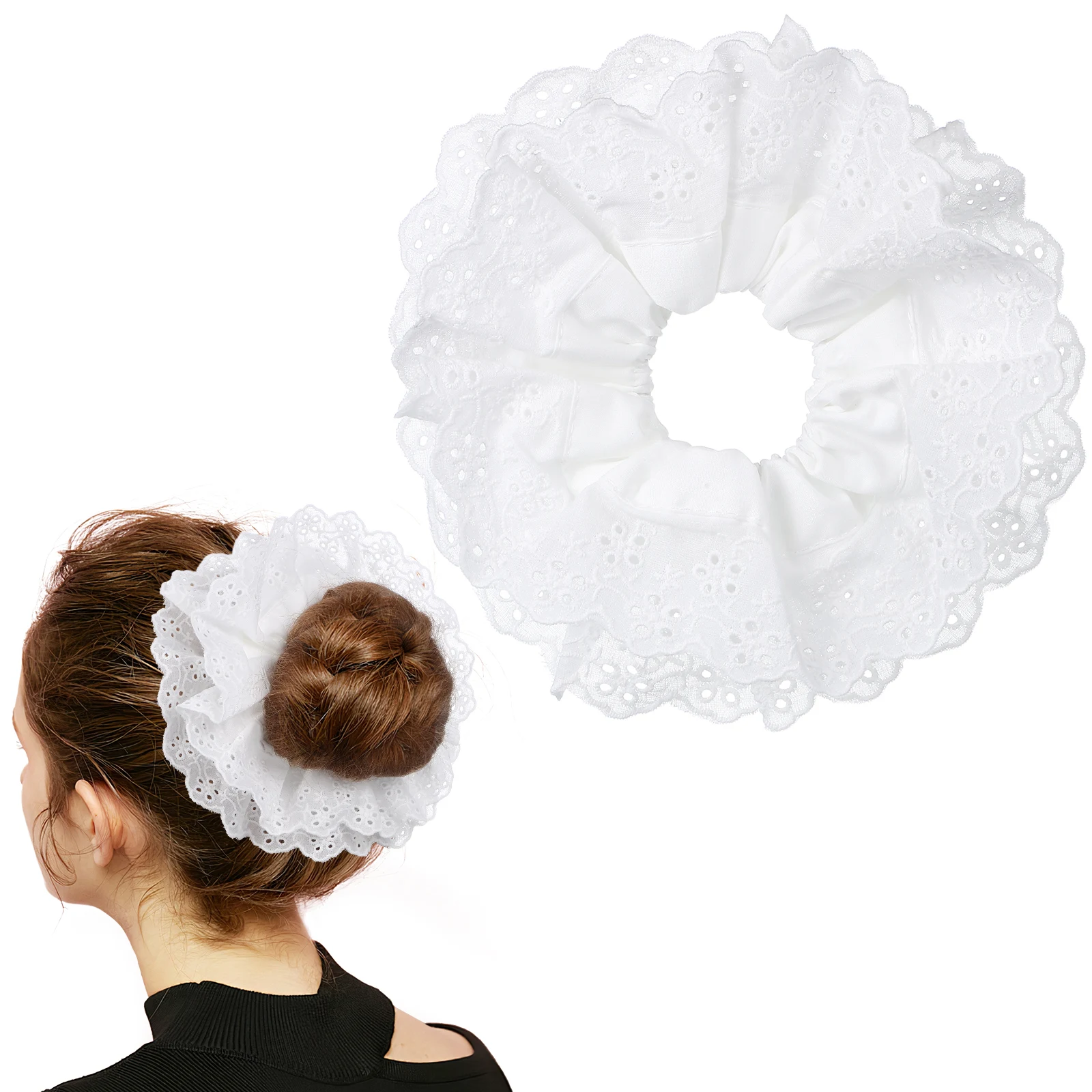 

Double Layer Lace Hair Scrunchies for Women Big Size 18cm Black White Elastic Ponytail Holders Soft Durable for Girls