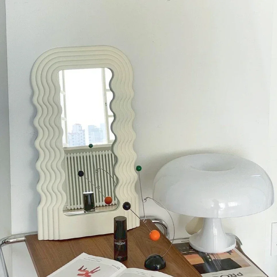 Creative Desktop Wave Mirror Cosmetic  Bathroom Decorative  Plastic Framed S for Home Wall  Decor