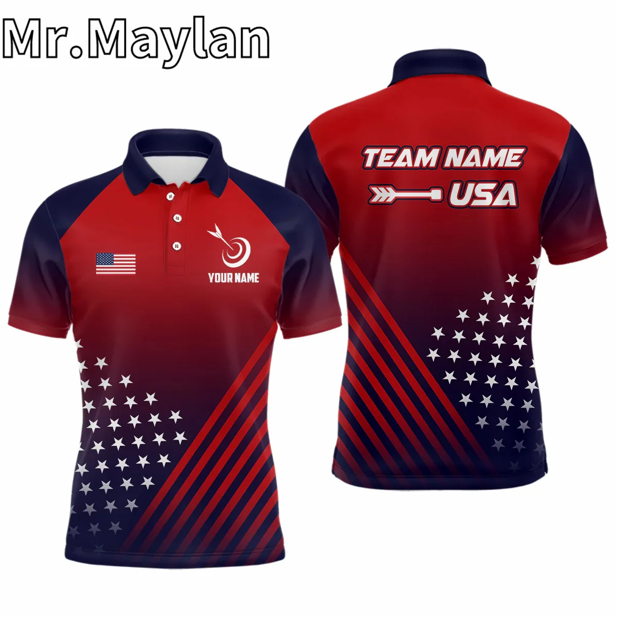 Personalized Blue Gradient Archery 3D Target Sport Polo Shirts For Men Custom Team Name Archery Jerseys Gifts For Archery Lovers