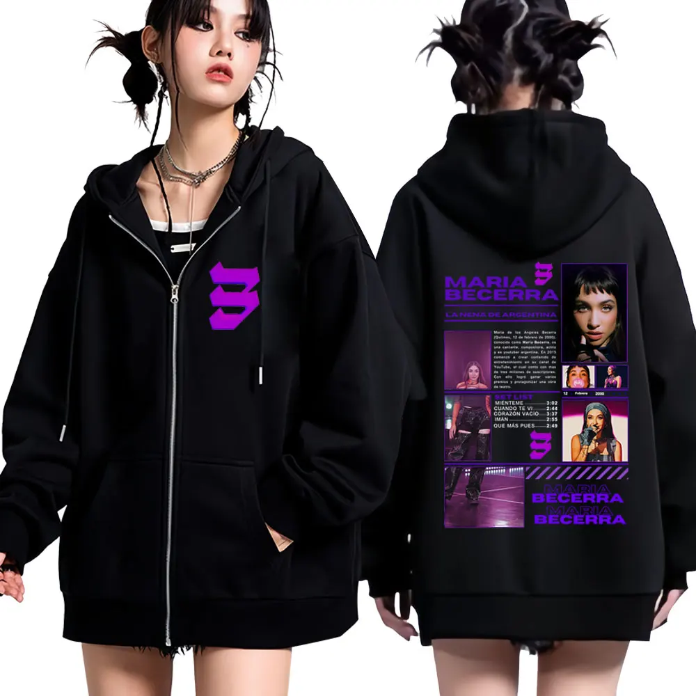 Cantante María Becerra La Nena álbum 2025 Tour sudadera gráfica hombres mujeres chaqueta de hip-hop manga larga polar Casual cremallera Sudadera con capucha