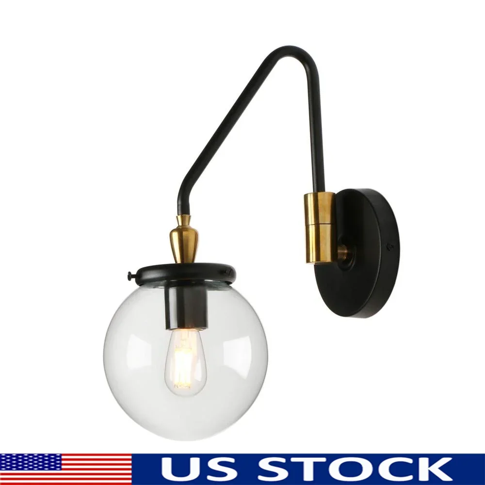 Industrial Swing Arm Wall Sconce Adjustable Globe Vanity Light Fixture Hardwired Bathroom Bedroom Living Room Lighting