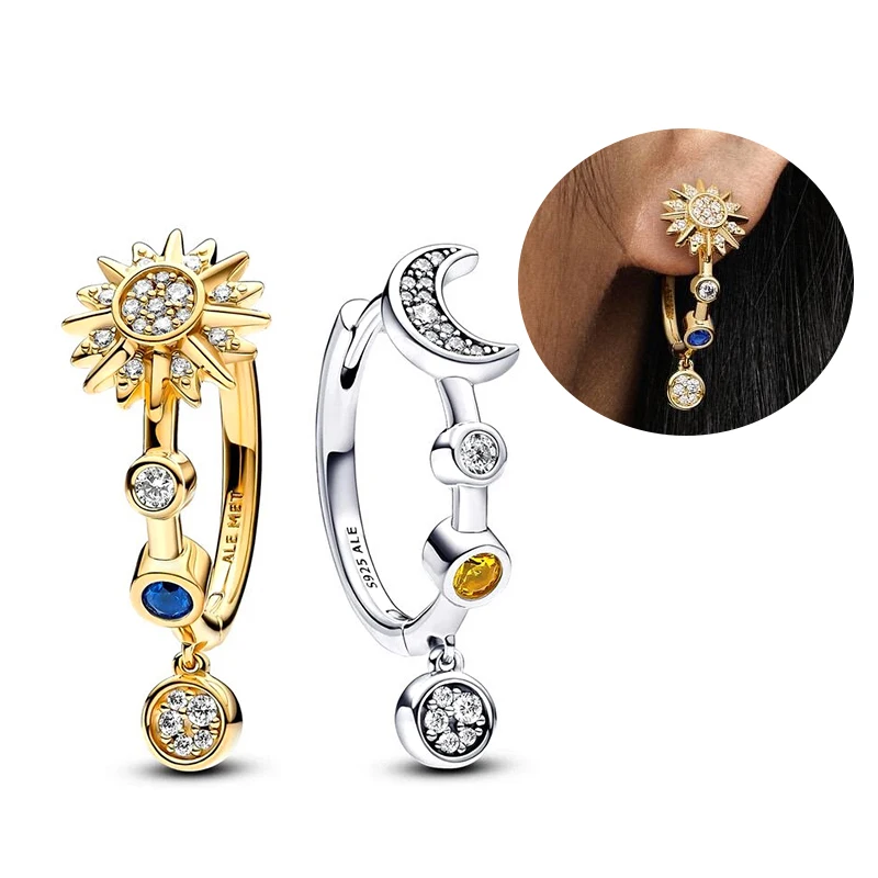 2025 Hot Sale 925 Silver Exquisite Sun And Moon Earrings Womens Luxury Gifts Original Design Heart Stud Earrings Fashion Jewelry image 2