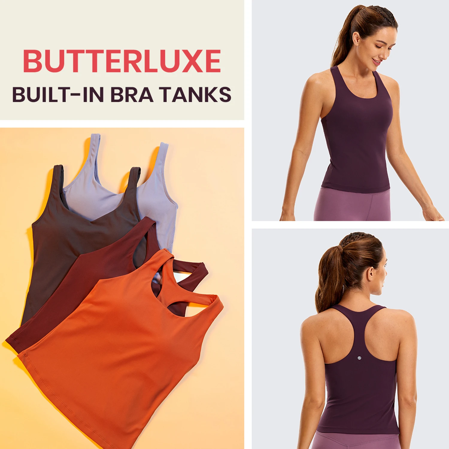 CRZ YOGA Butterluxe Workout Tank Top for Women Built in Shelf Bra Padded - Racerback Athletic Spandex Yoga Camisole