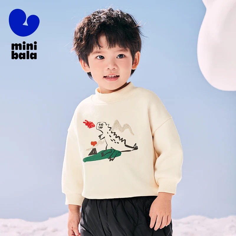 Mini Bala Long Sleeve Top for Boys and Girls Warm 2024 Winter New Product Semi-High Neck Top