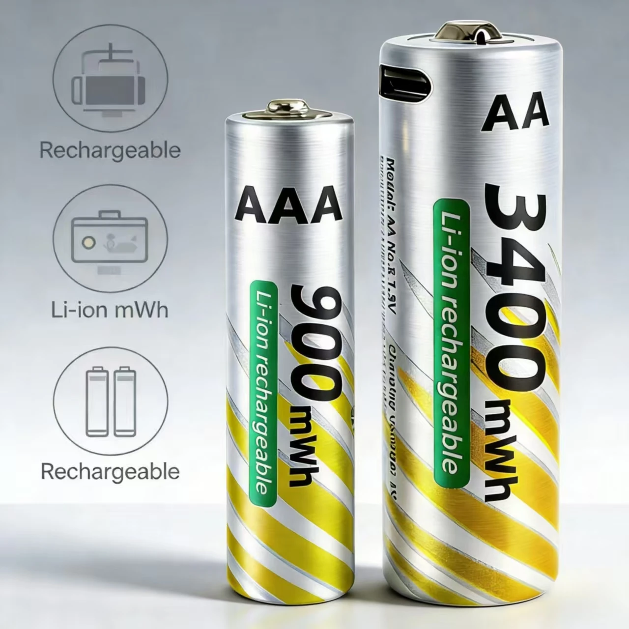 

USB-C Rechargeable AA & AAA Battery Set 3400mWh AA 900mWh AAA Lithium for Flashlights Electric Toothbrushes Gadget