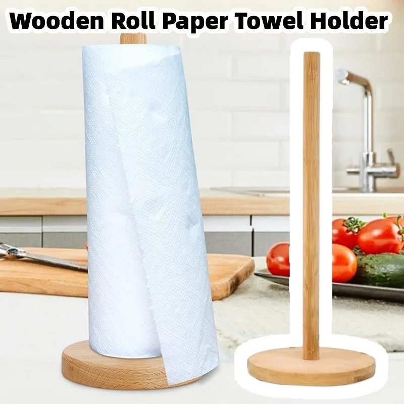 

Kitchen Wooden Roll Paper Towel Holder Bathroom Tissue Stand Dining Table Vertical Napkins Rack Toilet Storage Accessories