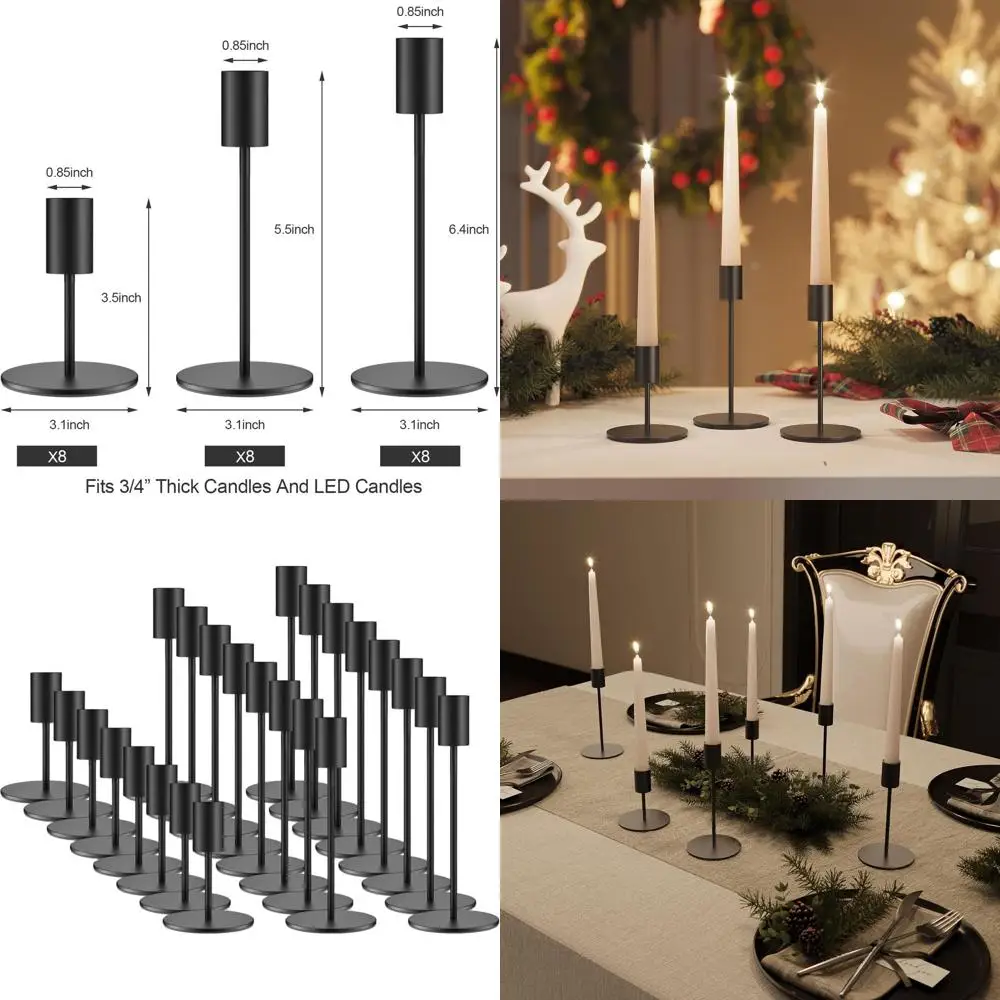 

24-Pack Black Taper Candle Holders for Home, Wedding, and Party Decor