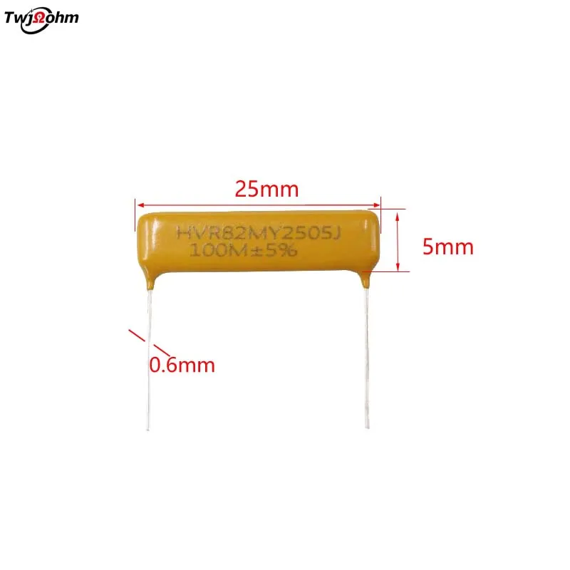 Resistencia de alto voltaje, película gruesa de vidrio esmaltado, 5 piezas, HVR82MY2505, M10M00MJ1G, 5M10M510M Ohm, Chip no inductivo