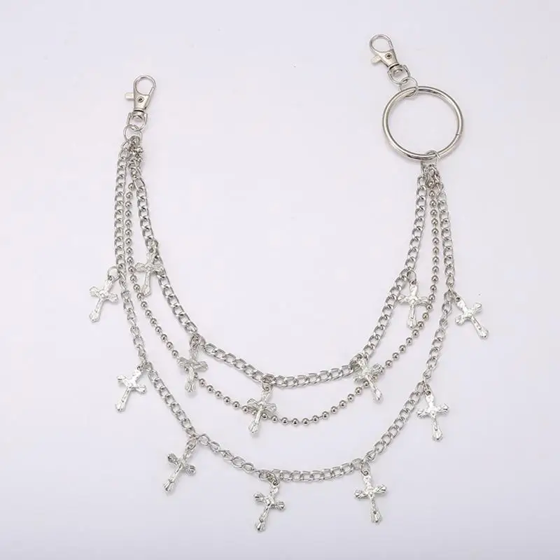 P9FE موضة هاراجوكو المرأة الشرير حزام على شكل سلسلة متعدد الطبقات الصليب سلسلة بدلاية ل J #4