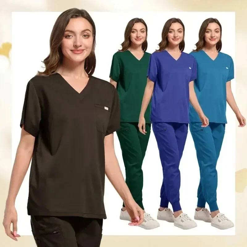 

Thickening type Unisex Nurse Scrub Set V-neck Short Sleeve Medical Workwear Beautiful Spa Salon Uniform Operating Room Overalls