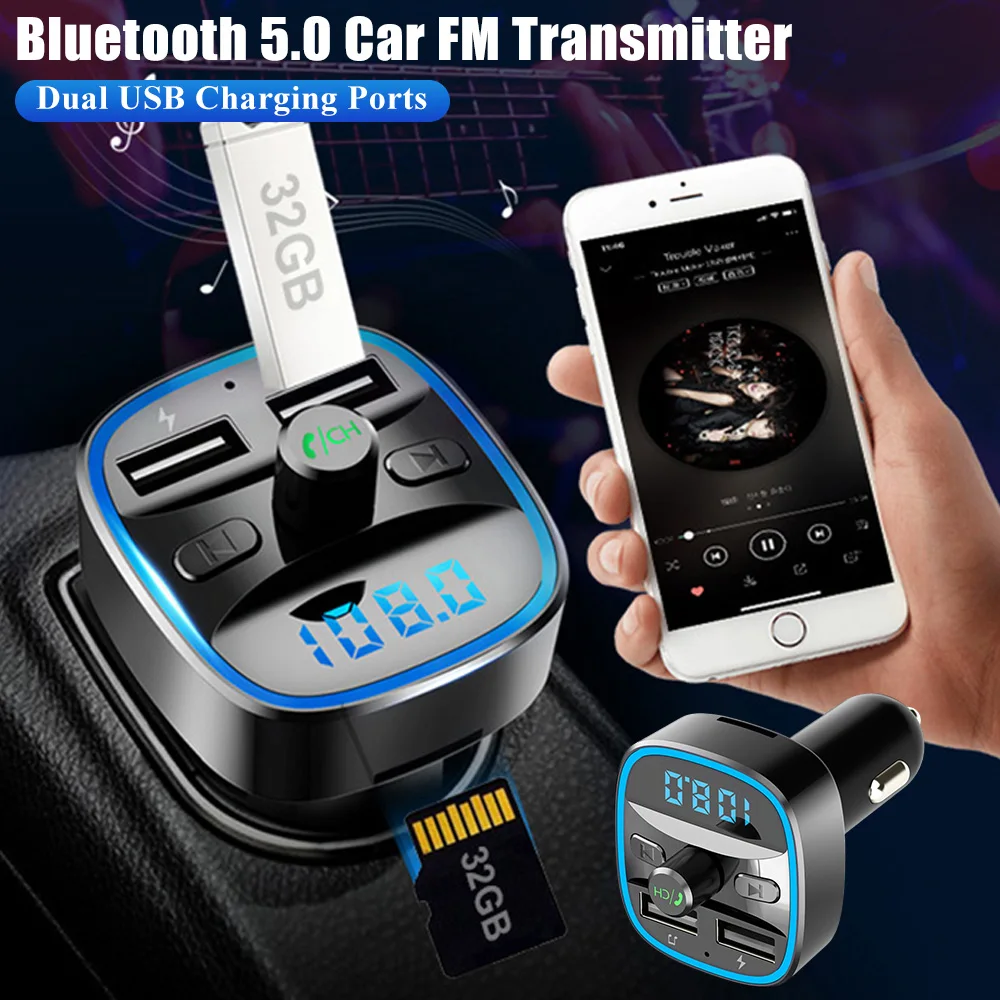 Car FM Transmitter Bluetooth 5.0 Modulator LED Display Radio Adapter MP3 Player Smartphone Fast Charging Charger Car Accessories