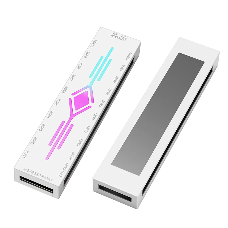 ARGB & FAN HUB X10 5V 3Pin+PWM 4Pin 2 IN 1,Support M/B AURA SYNC & Music Induction & IR Remote Control,HA60-Con-Black/White