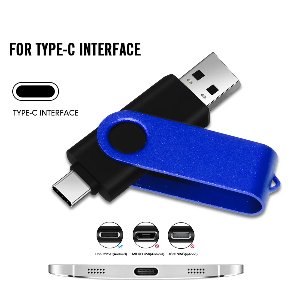 Type C Usb 2.0 Flash Drives 128Gb Metaal 2 In 1 Pen Drive 64Gb Multifuncional Memory Stick Met Ketting 32Gb U Schijf Voor Smart Phone