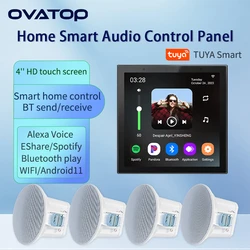 4 Inch Android 11 Tuya Smart Home Wall Amplifier Audio WiFi Alexa Remote Control Speakers Home Background Amplificador Sets