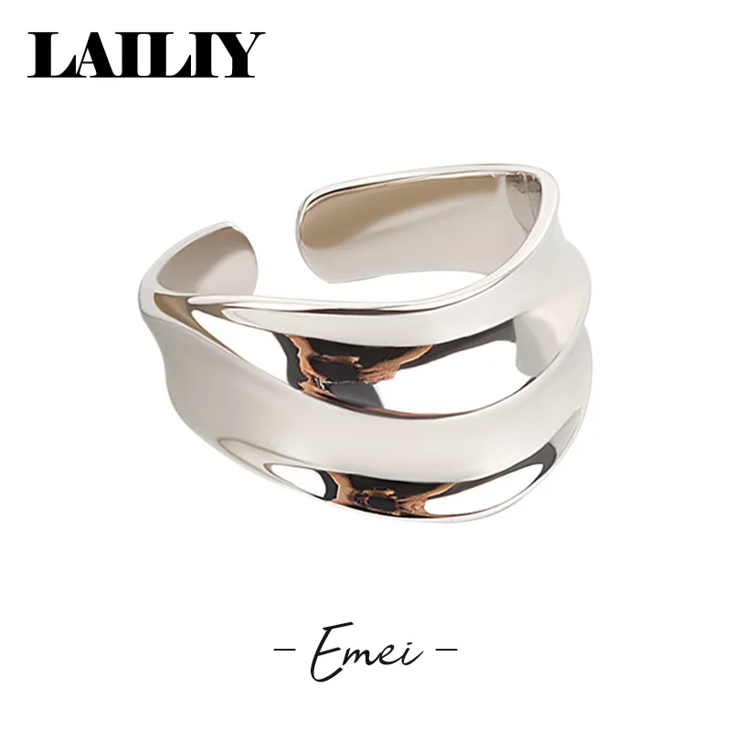 LAILIY 925 Sterling Silber 18K Gold Glatter, unregelmäßig geformter, verstellbarer Ring für Damen und Herren, Modeschmuck, Party, Verlobungsgeschenk