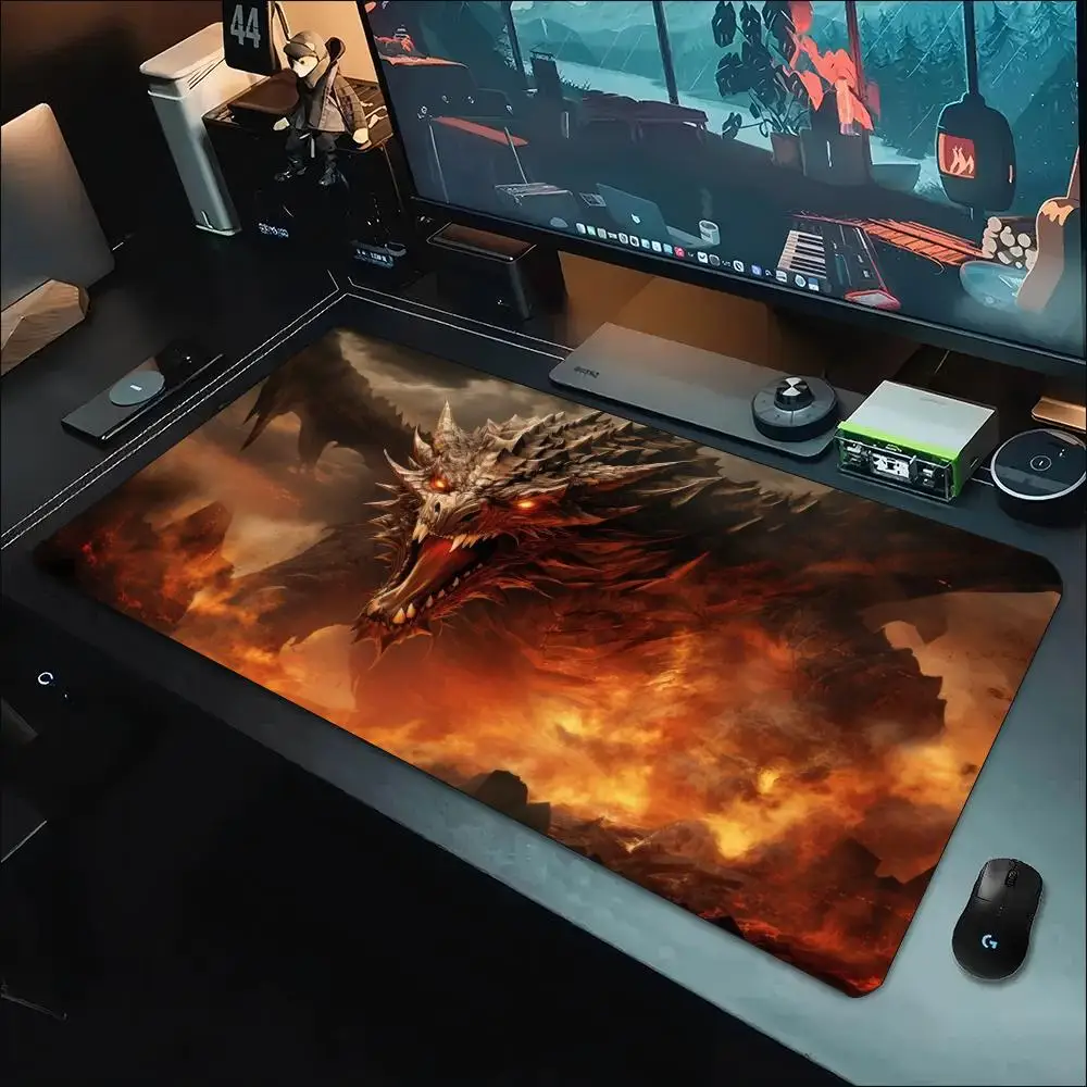Fiery Fire Dragon Fantasy Extended Mouse Pad Non Slip Rubber Desk Mat For Gaming Laptop Keyboard And Home Office Desktop Decor